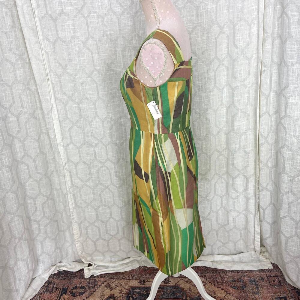 Kay Unger Cocktail Dress Size 8 Green‎ Brown Abstract Linen Blend Semi Formal - Picture 4 of 15